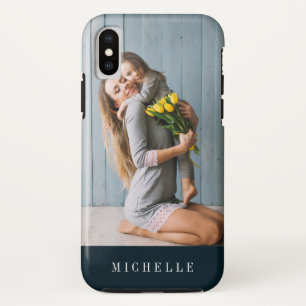 Marineblau Vertikales Foto Monogramm personalisi Case-Mate iPhone Hülle