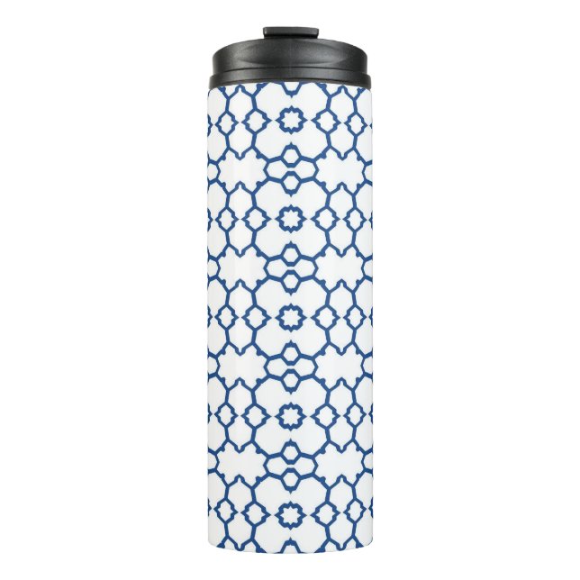 Marineblau, viereckiges Mosaik, weißer Hintergrund Thermosbecher (Vorderseite)