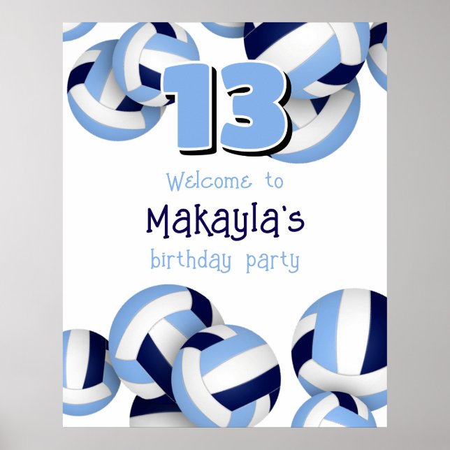 Marineblau-Volleyballs Kindergeburtstag Party Poster (Vorne)