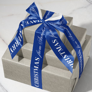 Marineblau-weiß gemischtes Schriftzug-Frohe-Weihna Satinband