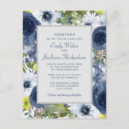 Marineblau, weiße Blüte und graue Hochzeit Einladung