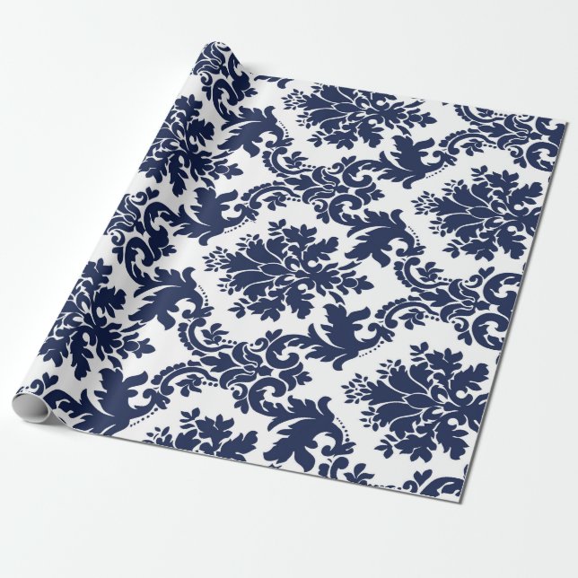 Marineblau-weiße Vintage Blütenstaube Geschenkpapier (Ungerollt)