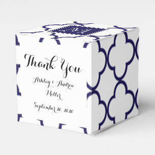 Marineblau, weißes Quatrefolie Ihr Monogramm Geschenkschachtel