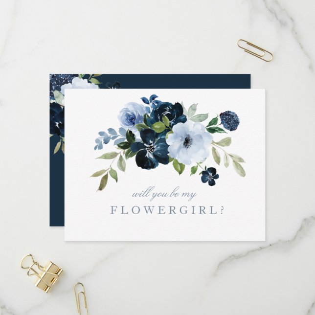 marineblau werden Sie meine Blumenkarten sein Einladungspostkarte (Vorderseite/Rückseite Beispiel)