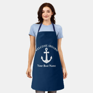 Marineblau Willkommen an Bord Bootsname Nautilus A Schürze