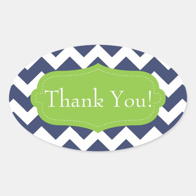 Marineblau Zickzack und grün. Monogramm Ovaler Aufkleber (Vorderseite)