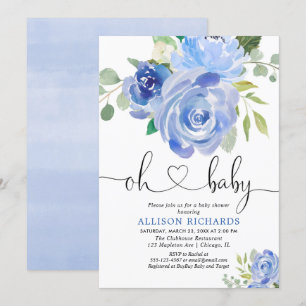 Marineblaublumenjungen-Babyparty-Aquarelle Einladung