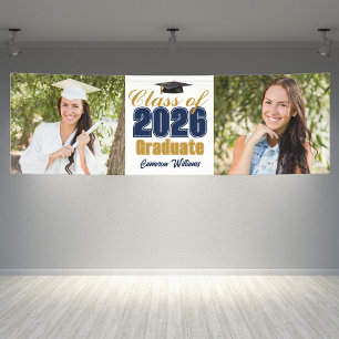 Marineblaue Abschlussfeier 2026 Zwei Fotos Banner