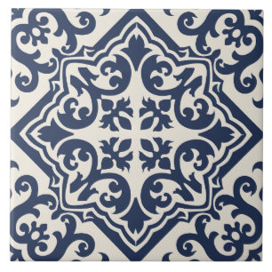 Marineblaue Andalusische Rollwerk-Kachel Fliese