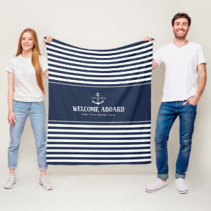 Marineblaue Anker Boot Name Willkommen an Bord Fleecedecke