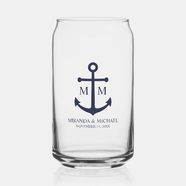 Marineblaue Anker-Hochzeit Dosenglas (Vorderseite)