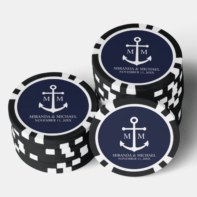 Marineblaue Anker-Hochzeit Pokerchips (Stapel)