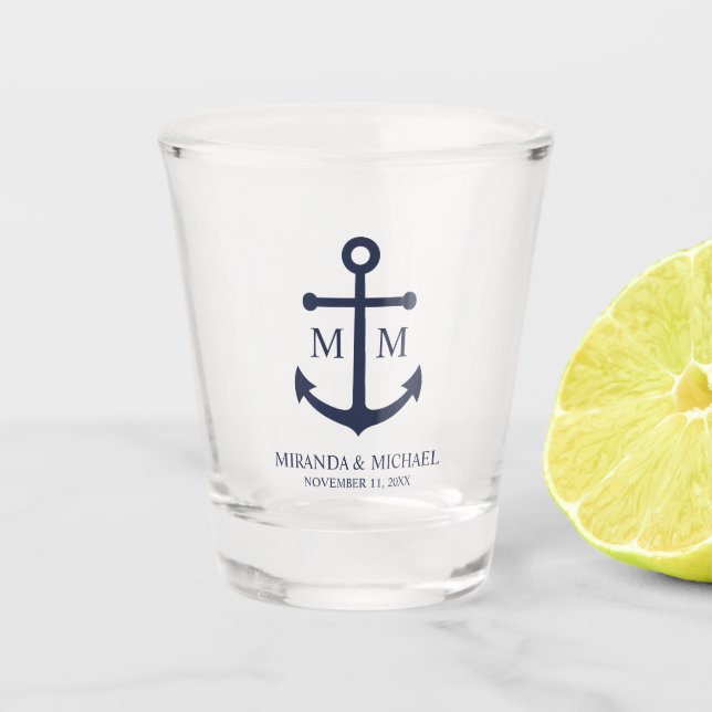Marineblaue Anker-Hochzeit Schnapsglas (Vorderseite)