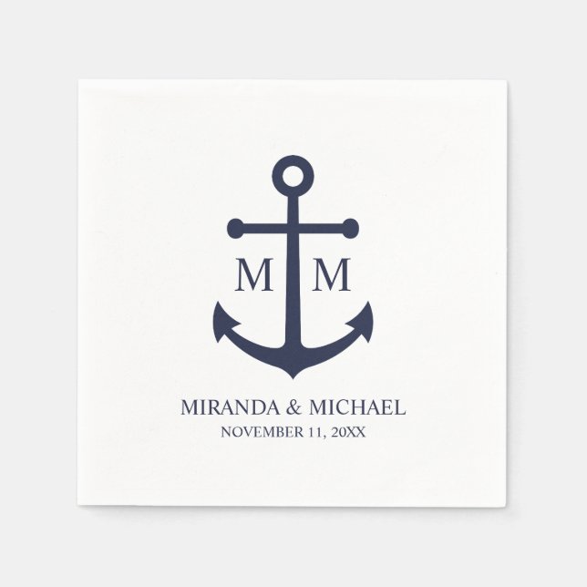 Marineblaue Anker-Hochzeit Serviette (Vorderseite)