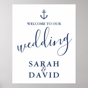 Marineblaue Anker Hochzeit Willkommensschild Poster