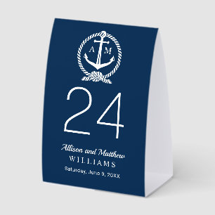 Marineblaue Anker-Hochzeitsmonogramm Tischaufsteller