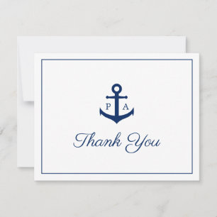 Marineblaue Anker-Monogramm-nautische Hochzeit Dankeskarte
