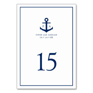 Marineblaue Anker-Monogramm-nautische Hochzeit Tischnummer