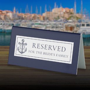 Marineblaue Anker-nautische Hochzeit reserviert Tischaufsteller