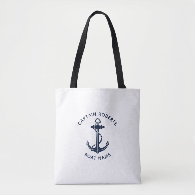 Marineblaue Anker-Schiffsführer-Name Benutzerdefin Tasche (Vorderseite)