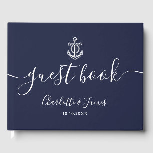 Marineblaue Anker-Schrift Nautische Hochzeit Gästebuch