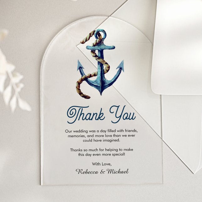 Marineblaue Ankerleine Nautische Hochzeit Danke Acryleinladungen (Von Creator hochgeladen)
