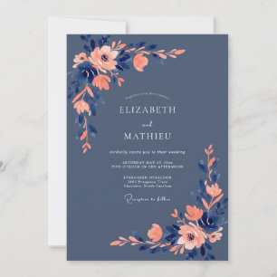 Marineblaue anspruchsvolle Blumenhochzeit Einladung