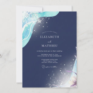 Marineblaue Aquarell-Hochzeit Einladung