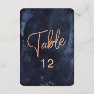 Marineblaue Aquarell-Roségold-Tischnummern-Übersic Einladung