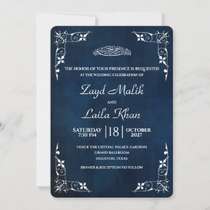 Marineblaue arabeske muslimische Hochzeitseinladun Einladung