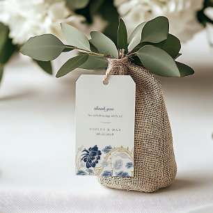 Marineblaue Art Nouveau-Geschenkkarte mit Blumenmo Geschenkanhänger