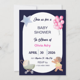 Marineblaue Babyparty-Einladung | Aquarell Einladung