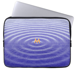 Marineblaue blaue Ripple-Wellen-Effekt-Monogramm Laptopschutzhülle