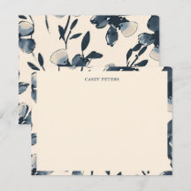 Marineblaue Blumen-Flat-Notizkarte mit Namen