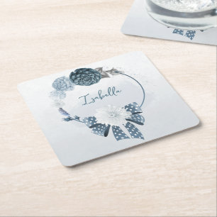 marineblaue Blumen Hochzeit Botanik Rechteckiger Pappuntersetzer