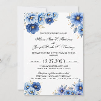 Marineblaue Blumen Hochzeitseinladung im modernen Einladung