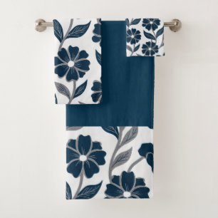 marineblaue Blumen moderne dekorative Badezimmer Badhandtuch Set