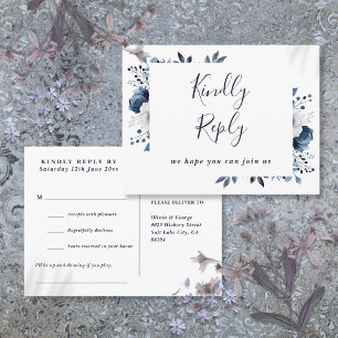 Marineblaue Blumen-Song-Anfrage-RSVP-Postkarte Einladungspostkarte