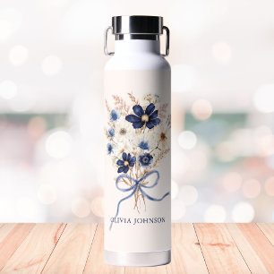 Marineblaue Blumenbouquet Personalisierte Blumen Trinkflasche
