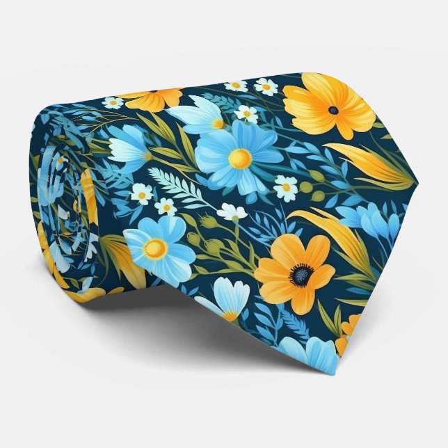 Marineblaue Blumenhochzeit Krawatte (Gerollt)