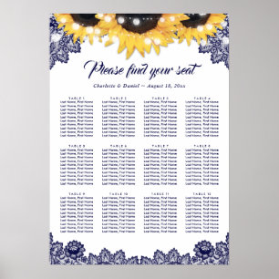 Marineblaue Blumenhochzeit Sitzordnung für 12 Tisc Poster