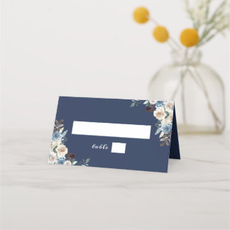 Marineblaue Blumenhochzeitsplatzkarte Platzkarte