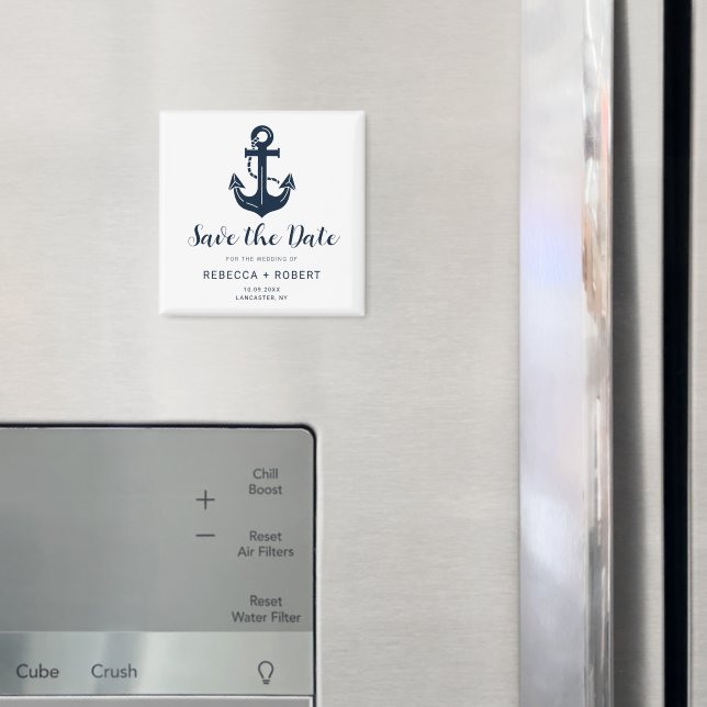 Marineblaue Bootname Anker Save-the-Date Magnet (In Situ (Kühlschrank))