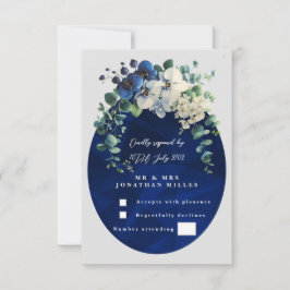 Marineblaue botanische Floral-Hochzeit-RSVP RSVP Karte