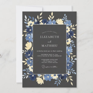Marineblaue Botanische Lorbeer-Hochzeit Einladung