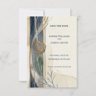 Marineblaue botanische Save-the-Date-Karte Save The Date