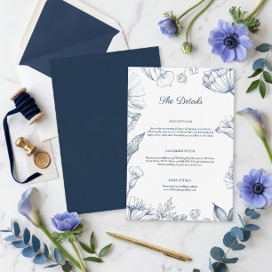 Marineblaue botanische Skizze Florale Wiesen Detai Begleitkarte