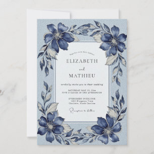 Marineblaue edle Winterhochzeit Einladung