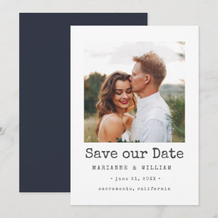 Marineblaue einfache quadratische Foto-Hochzeitsei Save The Date