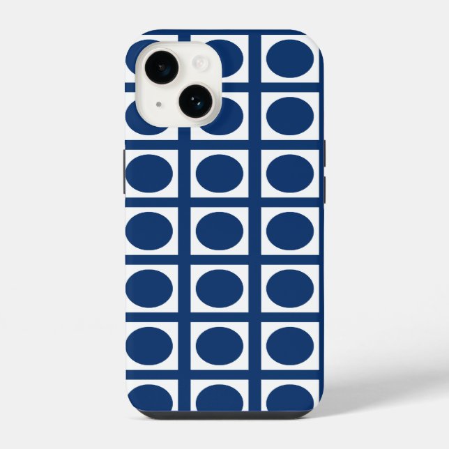 Marineblaue elegante Gitterpunkte iPhone 14 Hülle (Rückseite)